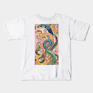 Gustav Klimt's Enigmatic Coils: Inspired Snake Rhapsody Kids T-Shirt